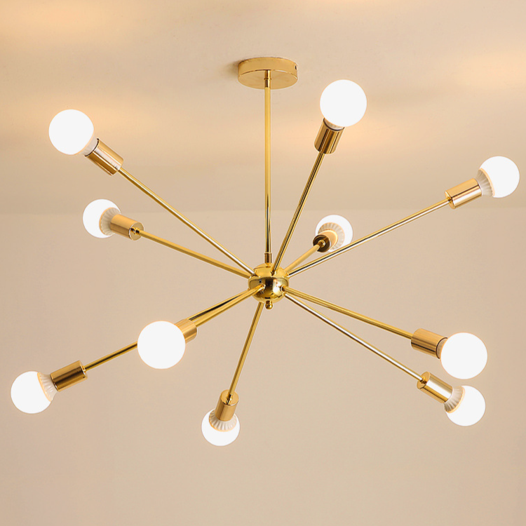 Modern Sputnik Starburst Chandelier - Mid-Century Gold 12-Light Pendant