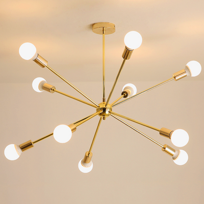 Modern Sputnik Starburst Chandelier - Mid-Century Gold 12-Light Pendant
