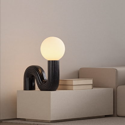 Modern Memphis Wavy Table Lamp - Ribbed Ceramic Snake Globe Light