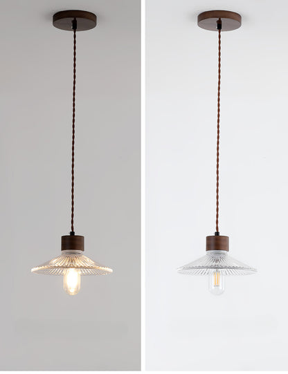 Light Luxury Simple Walnut Wood and Glass Pendant Light for Bedroom