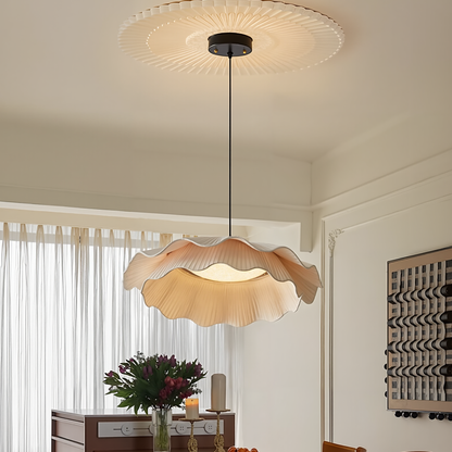 Modern 2-Tier Pleated Fabric Lotus Pendant Light - Japandi Floral Chandelier