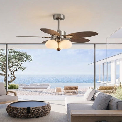 Modern Style Ceiling Fan with Light Iron & Glass Shades for Bedroom