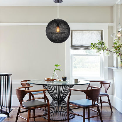 Modern Rattan Globe Pendant Light - Hand-Woven Boho Orb Chandelier
