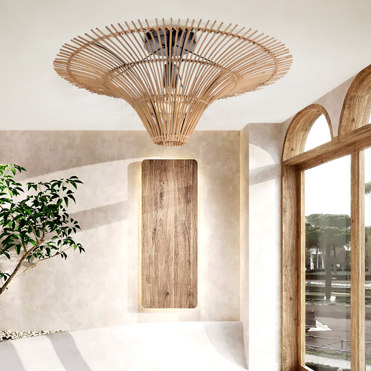Large Rattan Pendant Light/80 cm/Modern/Ceiling Lamp/Dining room