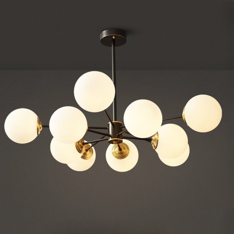 Modern Dual-Tier Globe Chandelier Mid-Century Black & Gold 10-Light Chandelier