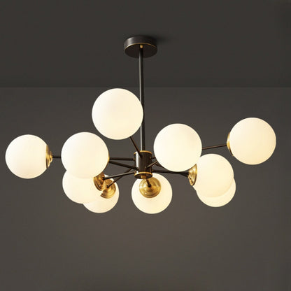 Modern Dual-Tier Globe Chandelier Mid-Century Black & Gold 10-Light Chandelier