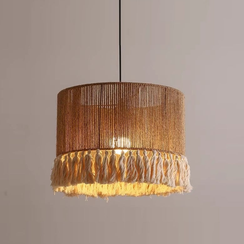 Modern Boho Jute Rope Pendant Light - Fringe Tassel Chandelier