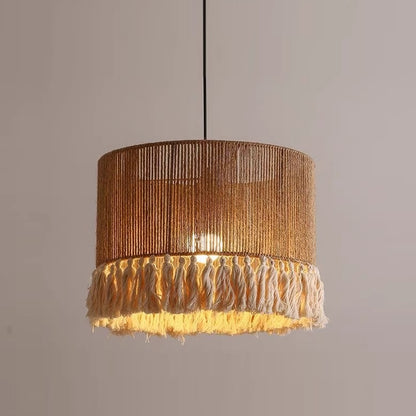 Modern Boho Jute Rope Pendant Light - Fringe Tassel Chandelier