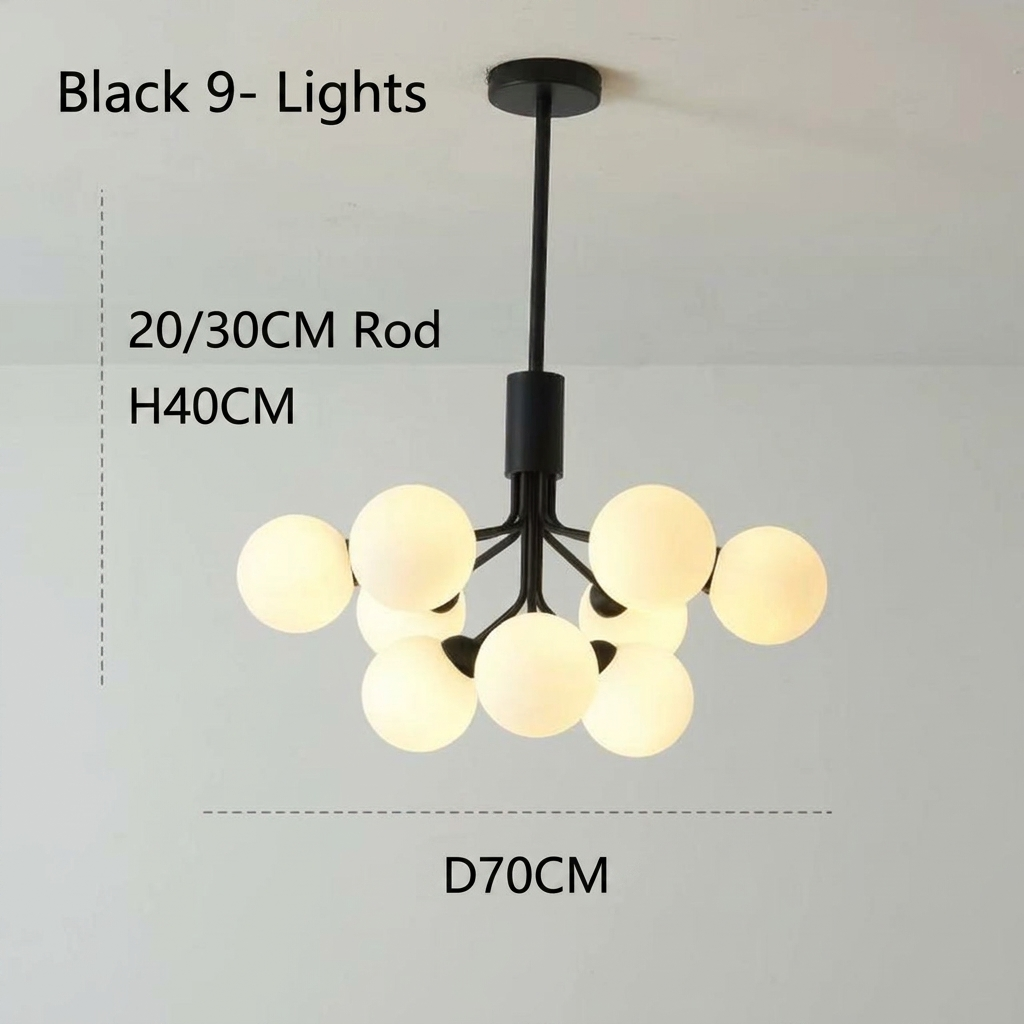 Modern Matte Black Branching Globe Chandelier - Nordic 18-Light Pendant
