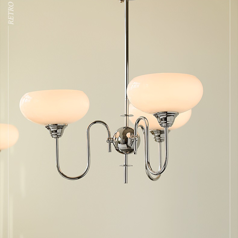 Modern Silver Gooseneck Globe Chandelier - Chrome Mid-Century Pendant