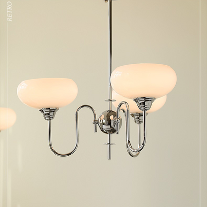 Modern Silver Gooseneck Globe Chandelier - Chrome Mid-Century Pendant