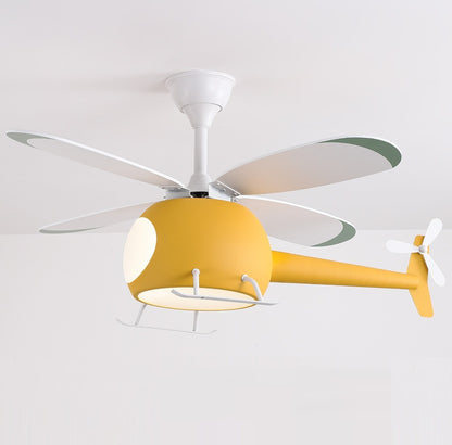 4-Blade Helicopter Ceiling Fan Lighting Kids 3-Color LED Playroom Chandelier