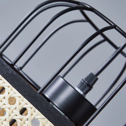 Modern Rattan Cane Lantern Pendant - Mid-Century Wire Birdcage Chandelier