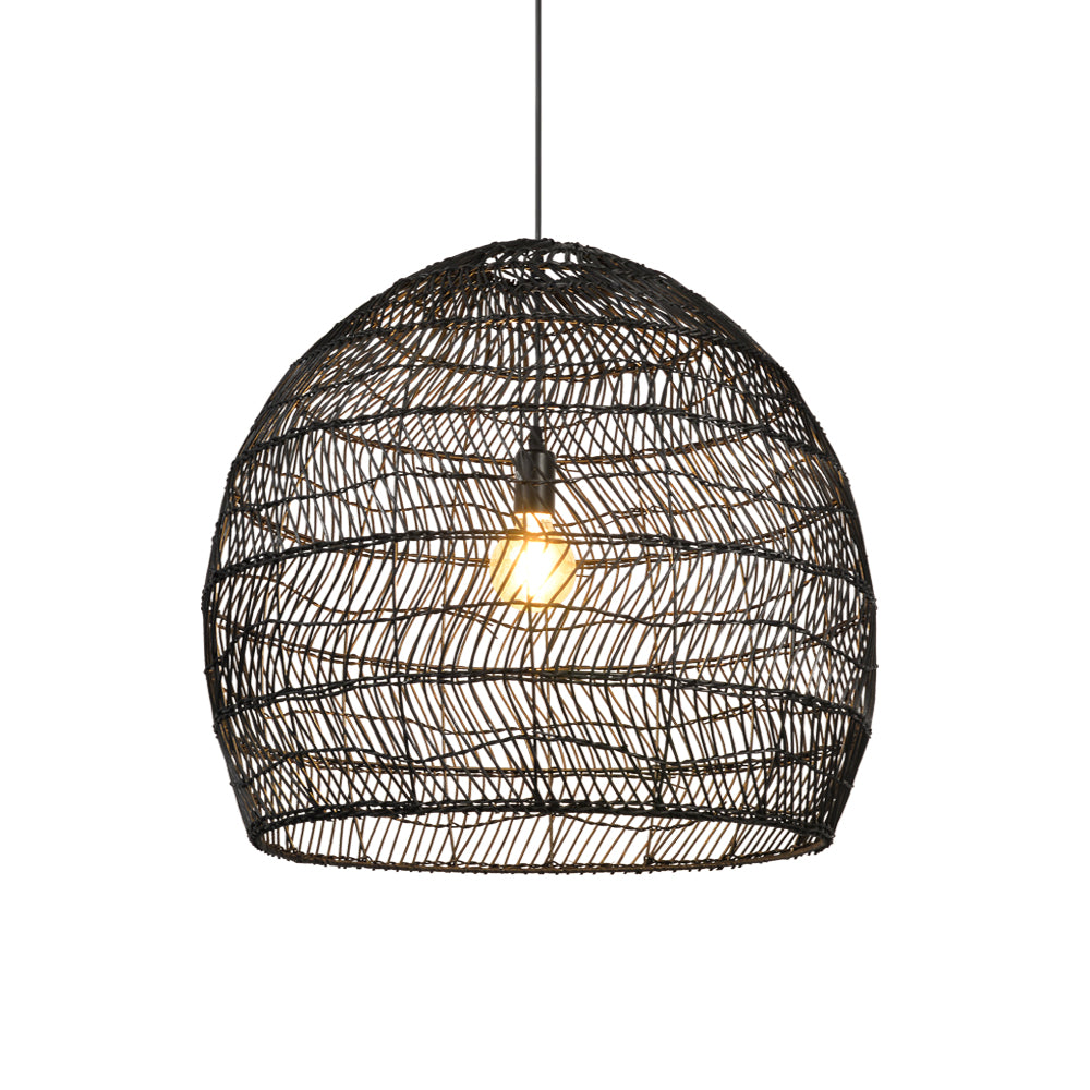 Hand-Woven Rattan Dome Pendant Light - Organic Boho Wicker Chandelier