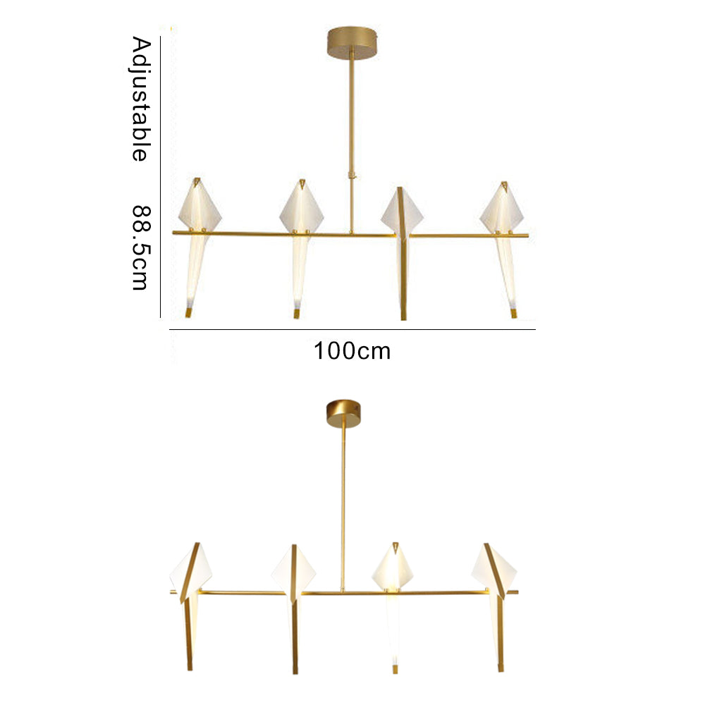 4-Bird Linear Origami Light | Modern Gold Kitchen Island Pendant
