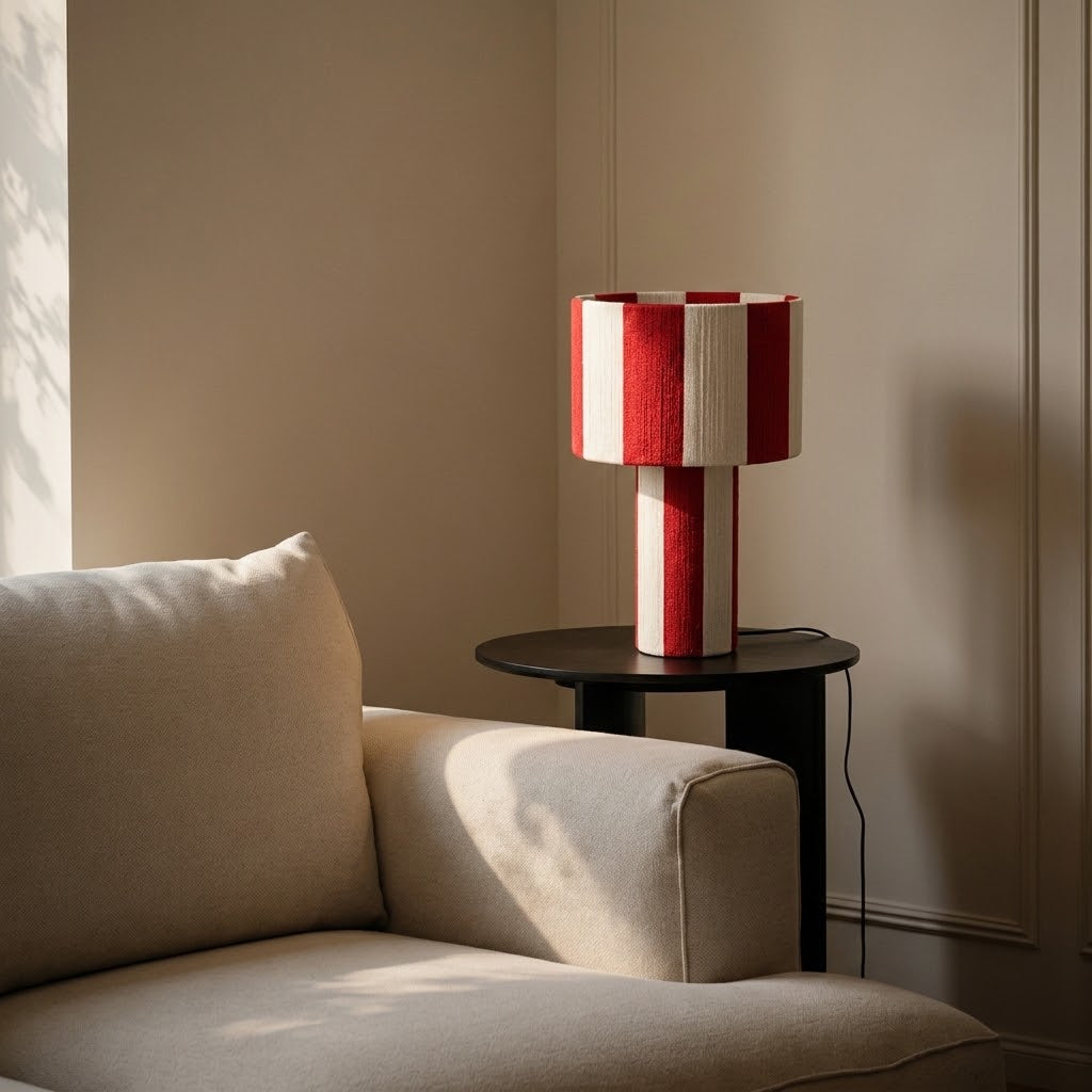 Modern Striped Cotton Cord Table Lamp – Decorative Bedside Light