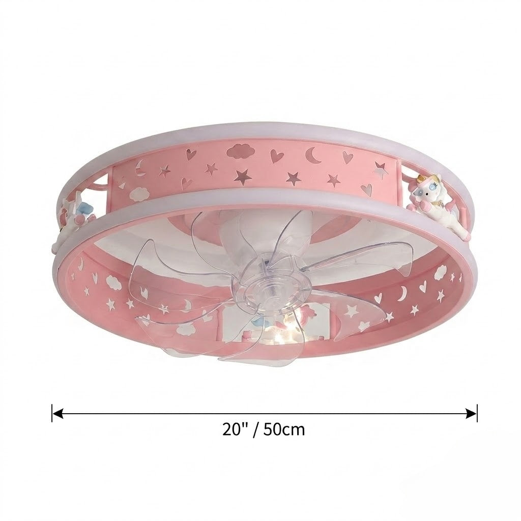 Kids Ceiling Fan with LED Light Cute Round Design