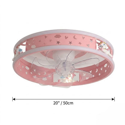 Kids Ceiling Fan with LED Light Cute Round Design