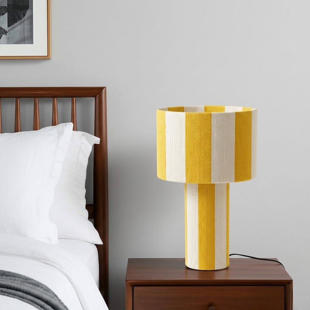 Modern Striped Cotton Cord Table Lamp – Decorative Bedside Light