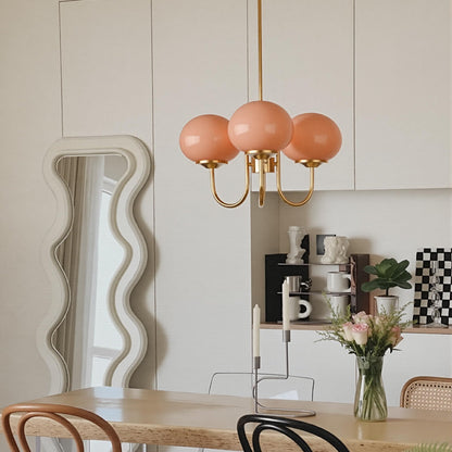Modern Gooseneck Globe Chandelier - Mid-Century Pink & Orange Glass Pendant