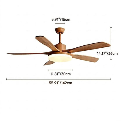 Modern Style Ceiling Fan with Light Natural Wood Finish & LED for Bedroom