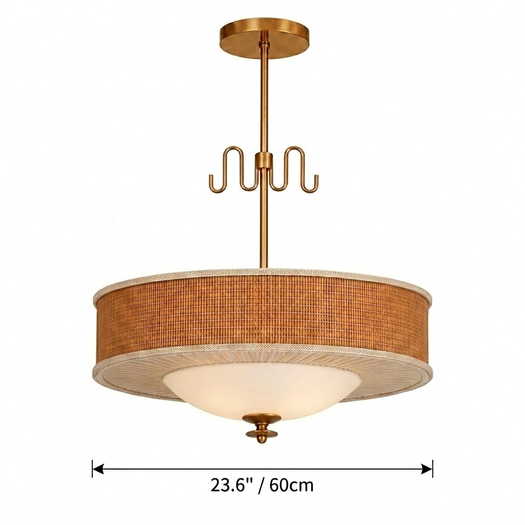 Mid-Century Rattan Pendant Light with Brass Detail
