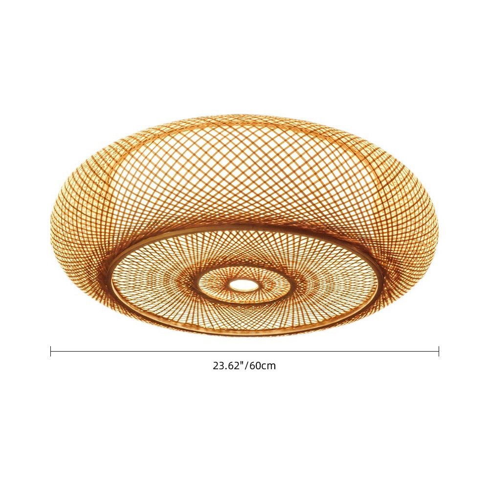 Modern Hand-Woven Bamboo Flush Mount Ceiling Light - Japandi Zen Dome Lamp