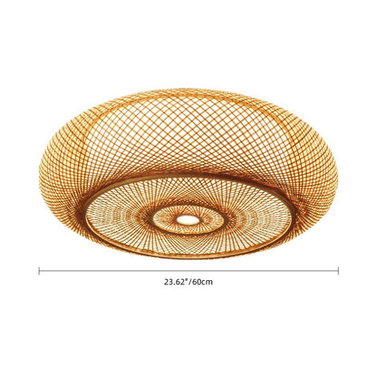 Modern Hand-Woven Bamboo Flush Mount Ceiling Light - Japandi Zen Dome Lamp