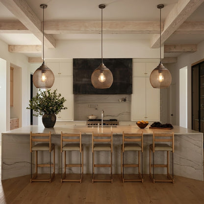 Woven Iron Pendant Light in Aged Grey