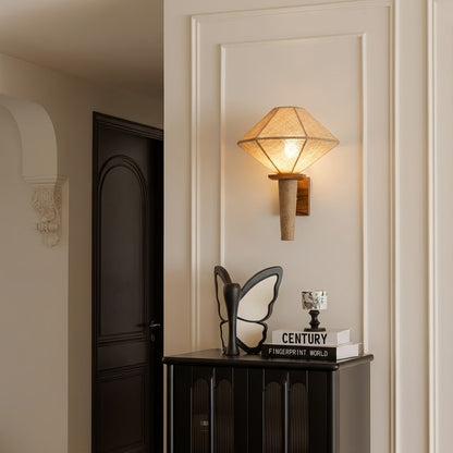 Natural Wood Fabric Geometric Japandi Wall Sconce