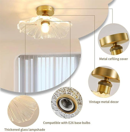 Vintage Gold Glass Flower Living Room Ceiling Light for Hallway