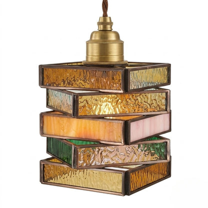 Handcrafted Vintage Geometric Stained Glass Pendant Light