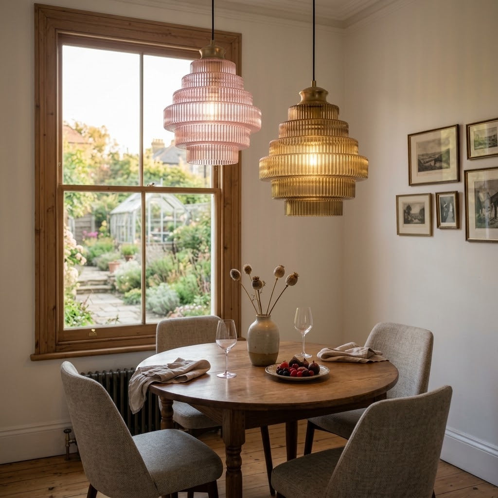 Tiered Ribbed Glass Pendant Light | Sculptural Hand-Blown Glass & Brushed Brass