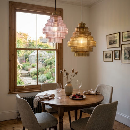 Tiered Ribbed Glass Pendant Light | Sculptural Hand-Blown Glass & Brushed Brass