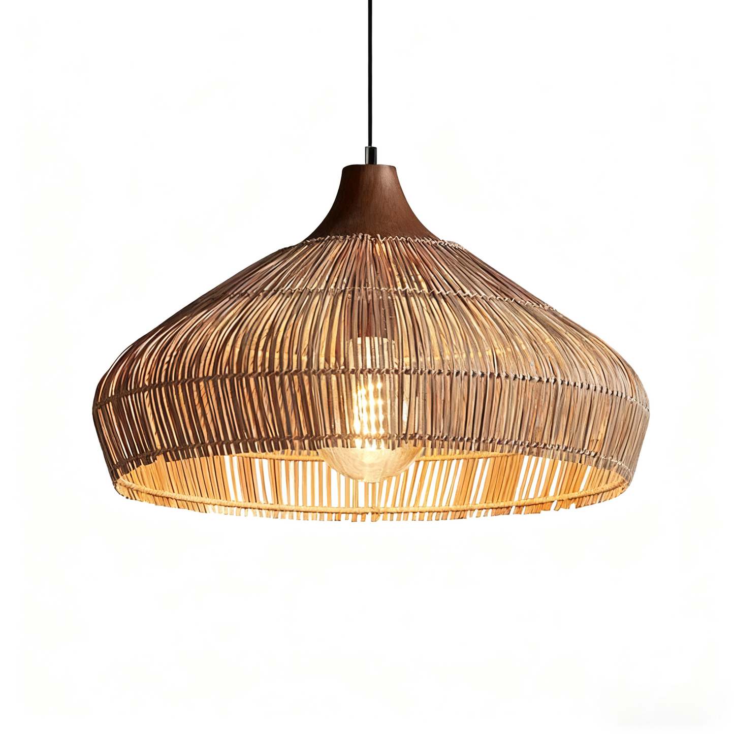 Wabi-sabi Retro Rattan Pendant Wicker Light Fixture Hand-Woven Coastal Boho Dome Lamp