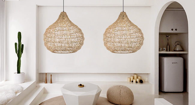 Traditional Pendant Light With Woven Shade