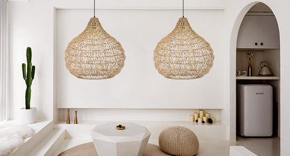 Traditional Pendant Light With Woven Shade