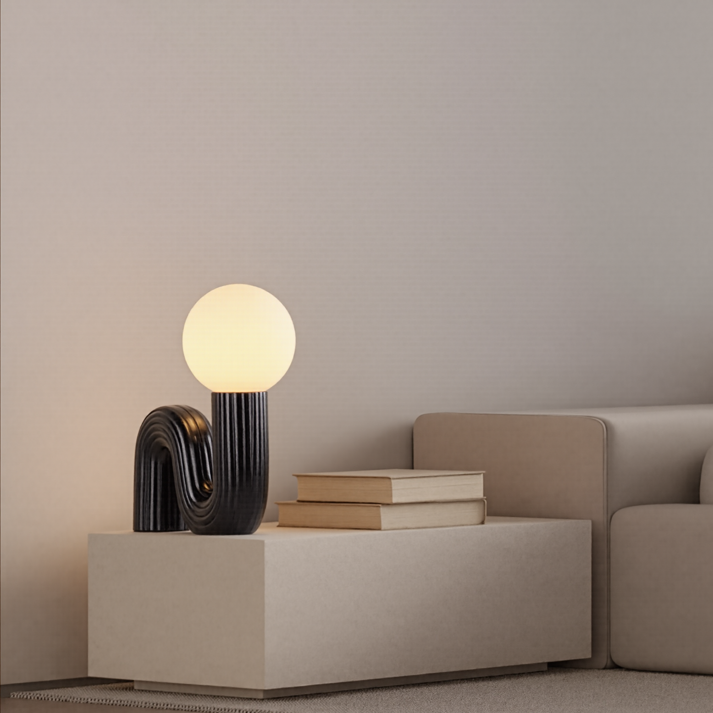 Modern Memphis Wavy Table Lamp - Ribbed Ceramic Snake Globe Light