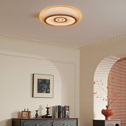Modern Hand-Woven Bamboo Flush Mount Ceiling Light - Japandi Zen Dome Lamp