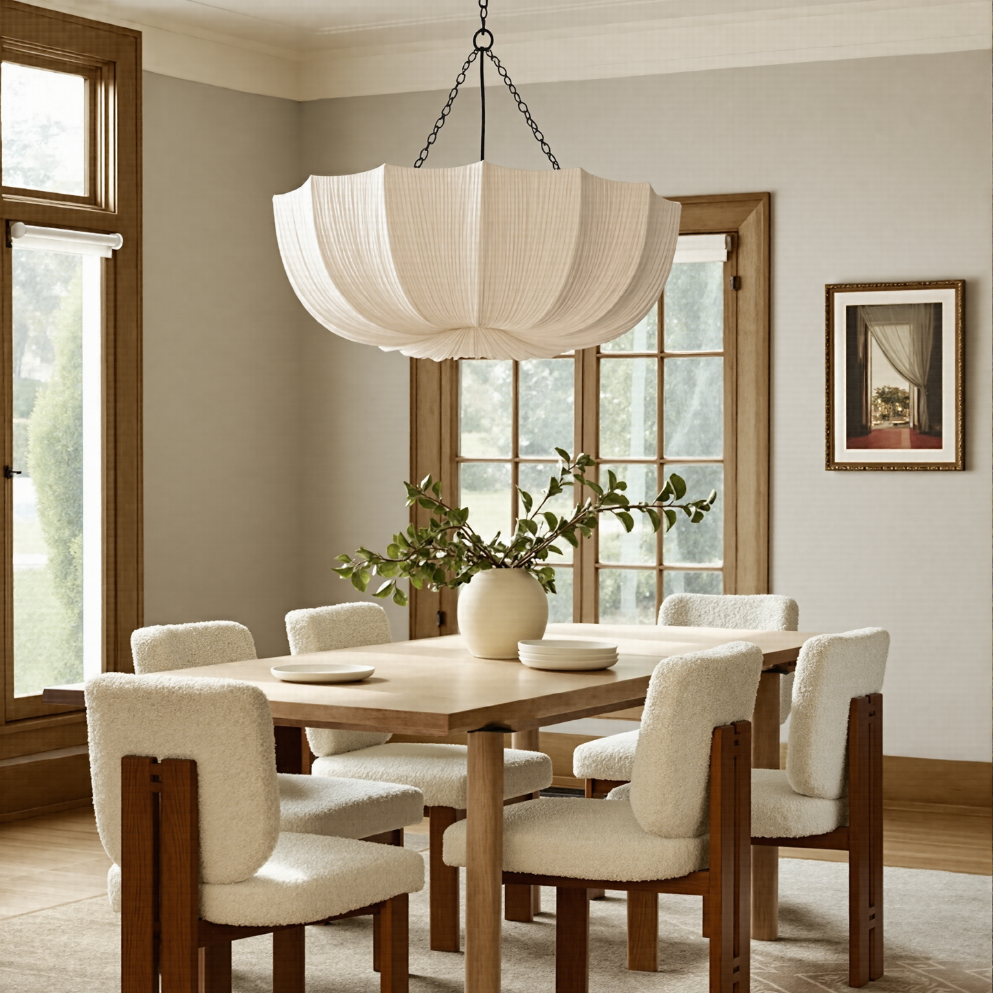 Modern Pleated Fabric Parasol Chandelier - Japandi Organic Modern Pendant Light