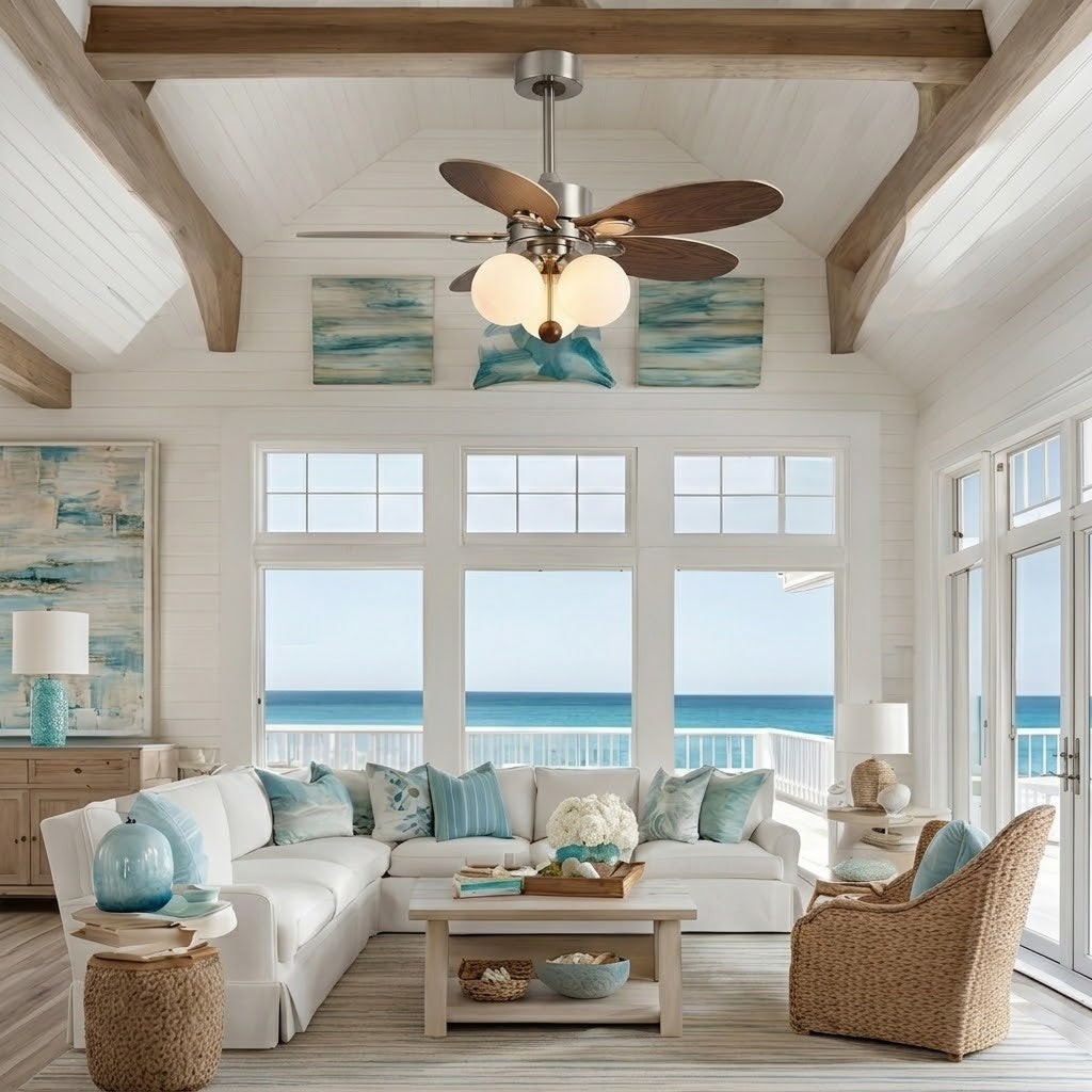 Modern Style Ceiling Fan with Light Iron & Glass Shades for Bedroom