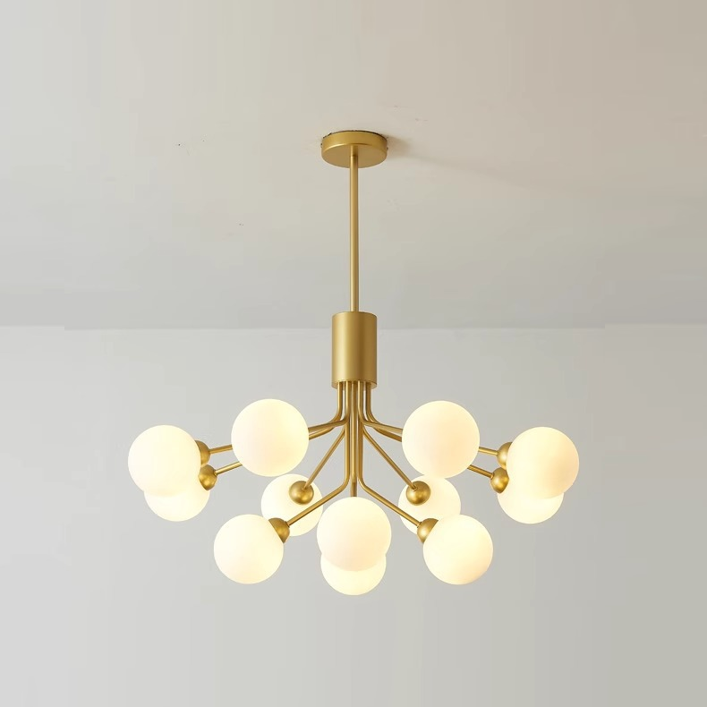 Modern Branching Globe Chandelier - Nordic Gold 18-Light Pendant