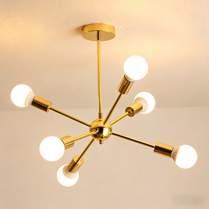 Modern Sputnik Chandelier - Mid-Century Gold Starburst Pendant Light