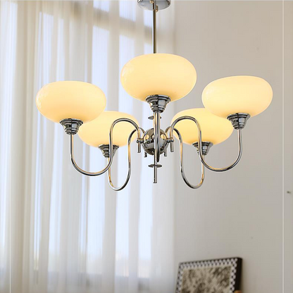 Modern Silver Gooseneck Globe Chandelier - Chrome Mid-Century Pendant