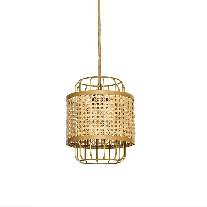 Modern Rattan Cane Lantern Pendant - Mid-Century Wire Birdcage Chandelier