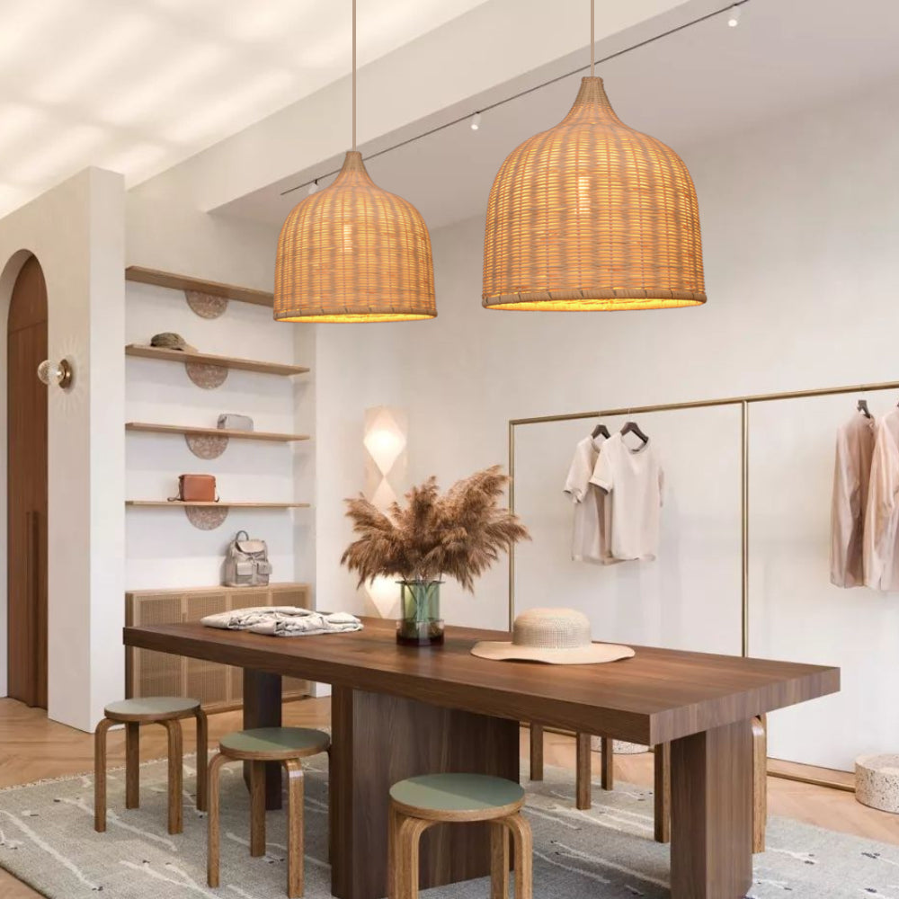 Bohemian Pendant Lampshade Rattan Pendant Light Hand-Woven Wicker Lamp