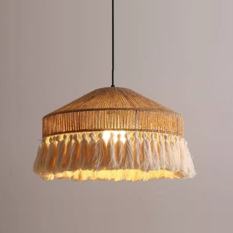 Modern Boho Jute Rope Pendant Light - Fringe Tassel Chandelier