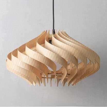 Modern Curved Wood Veneer Swirl Pendant Light - Japandi Onion Dome Chandelier