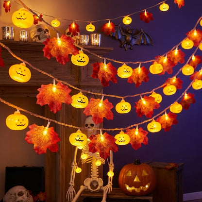 🎃 Halloween Pumpkin & Maple Leaf String Lights