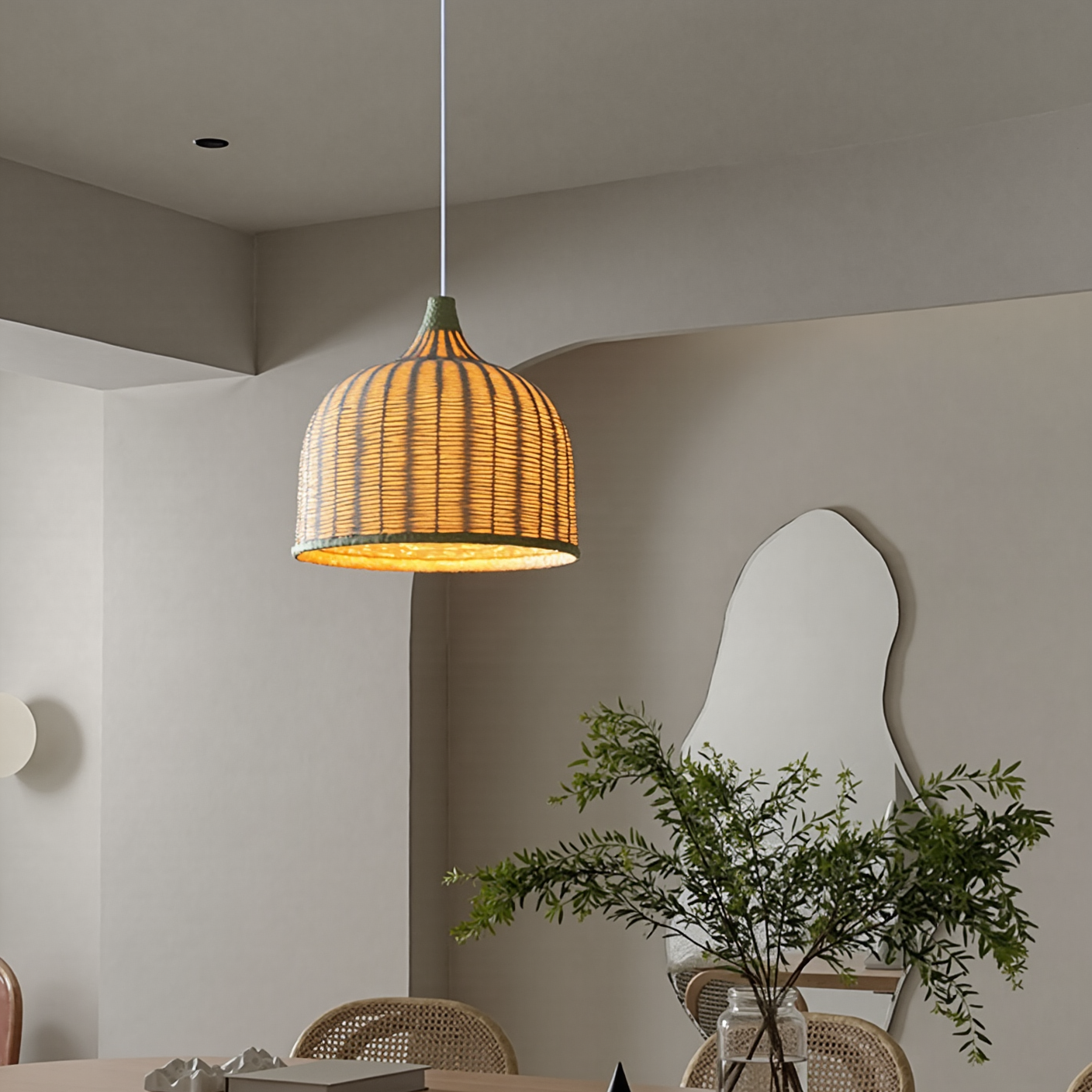 Bohemian Pendant Lampshade Rattan Pendant Light Hand-Woven Wicker Lamp